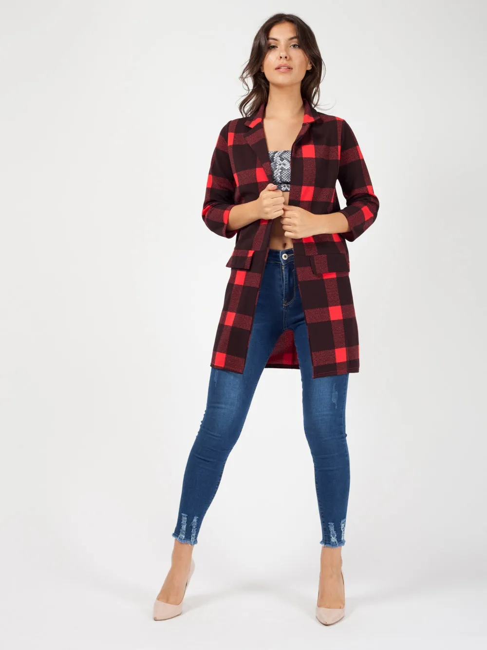 Checked Duster Blazer Coat