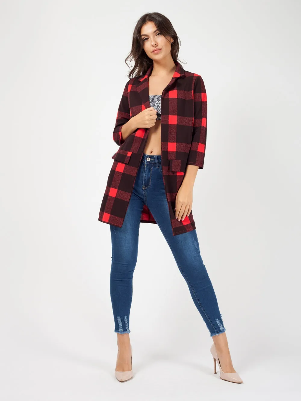 Checked Duster Blazer Coat