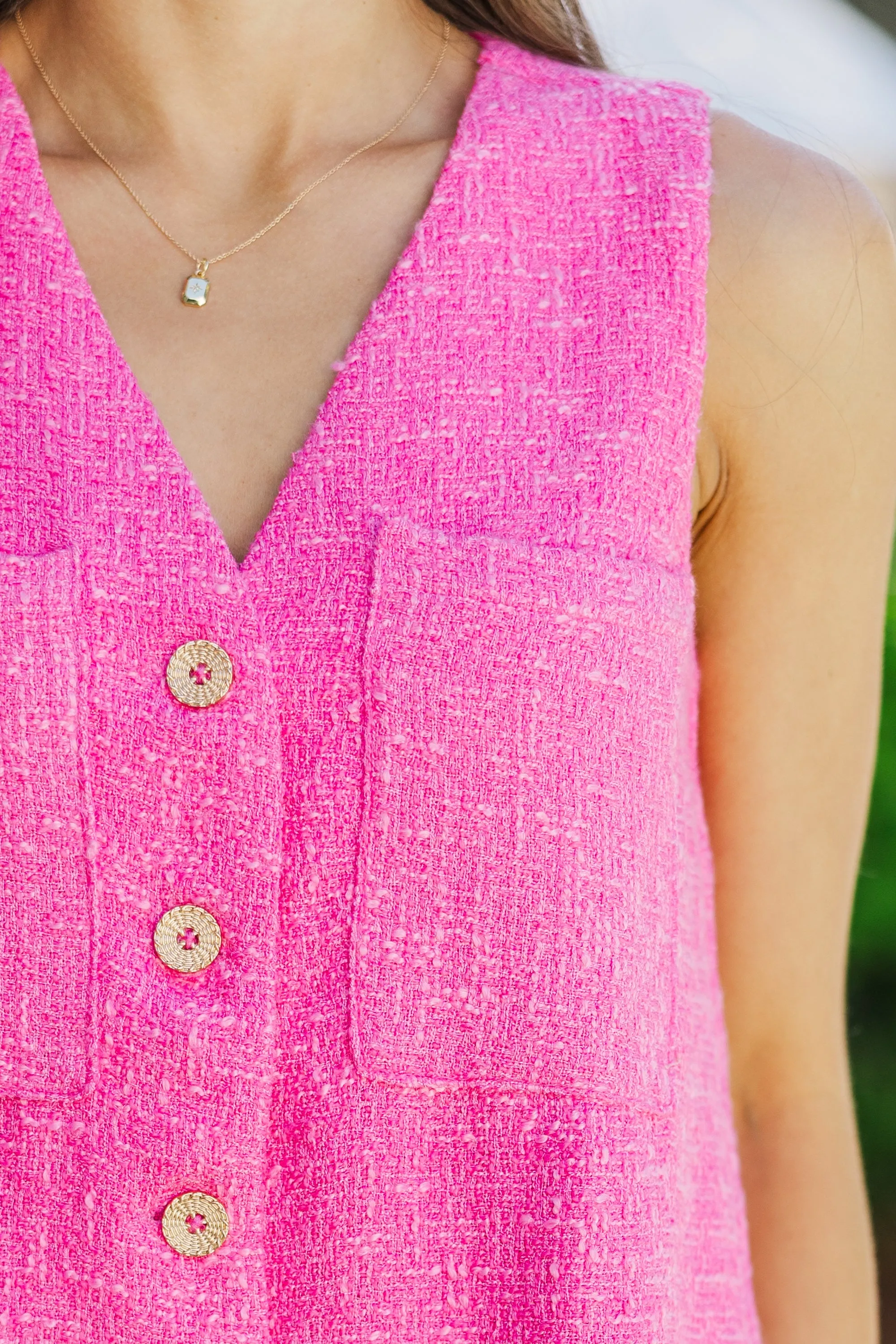 Chic & Sweet Hot Pink Tweed Romper