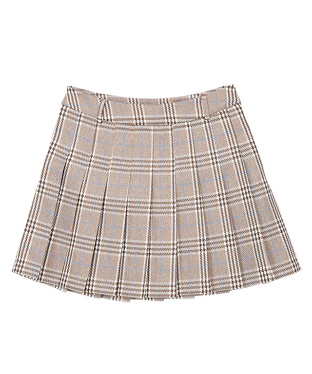 CHUCUCHU Check Pleated Skirt - Beige