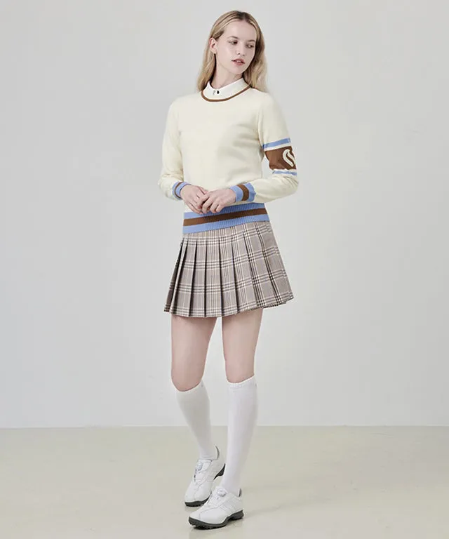CHUCUCHU Check Pleated Skirt - Beige