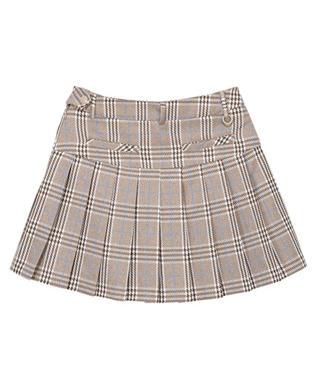 CHUCUCHU Check Pleated Skirt - Beige