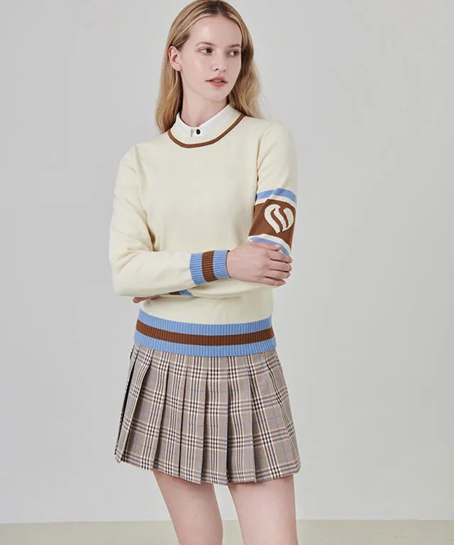 CHUCUCHU Check Pleated Skirt - Beige