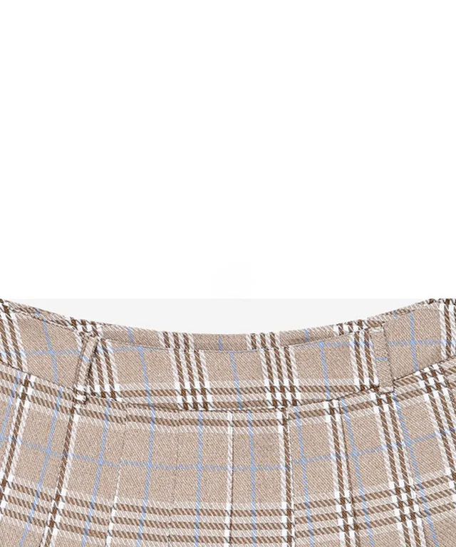 CHUCUCHU Check Pleated Skirt - Beige