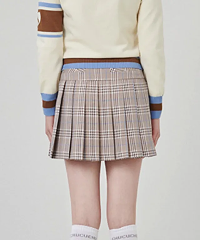 CHUCUCHU Check Pleated Skirt - Beige