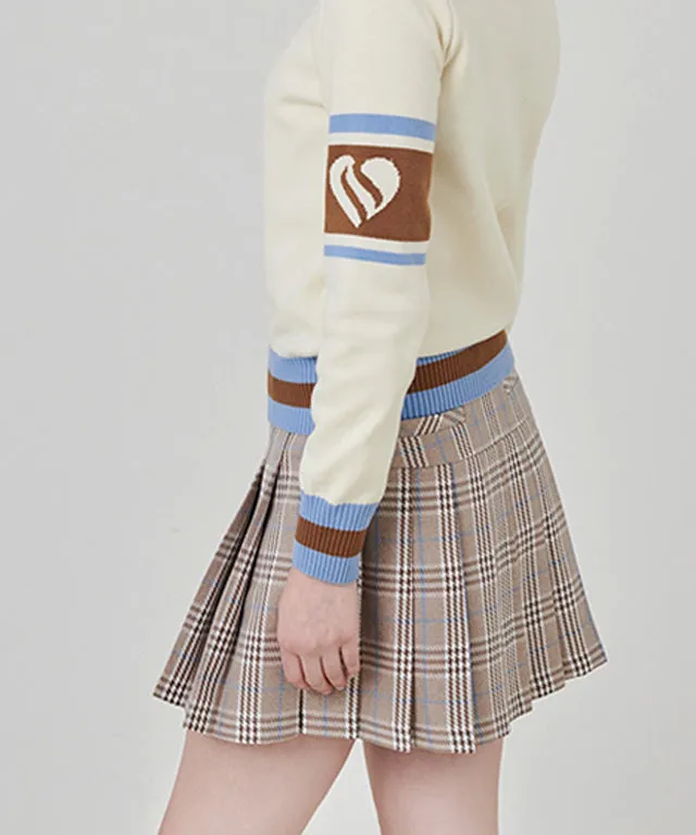 CHUCUCHU Check Pleated Skirt - Beige