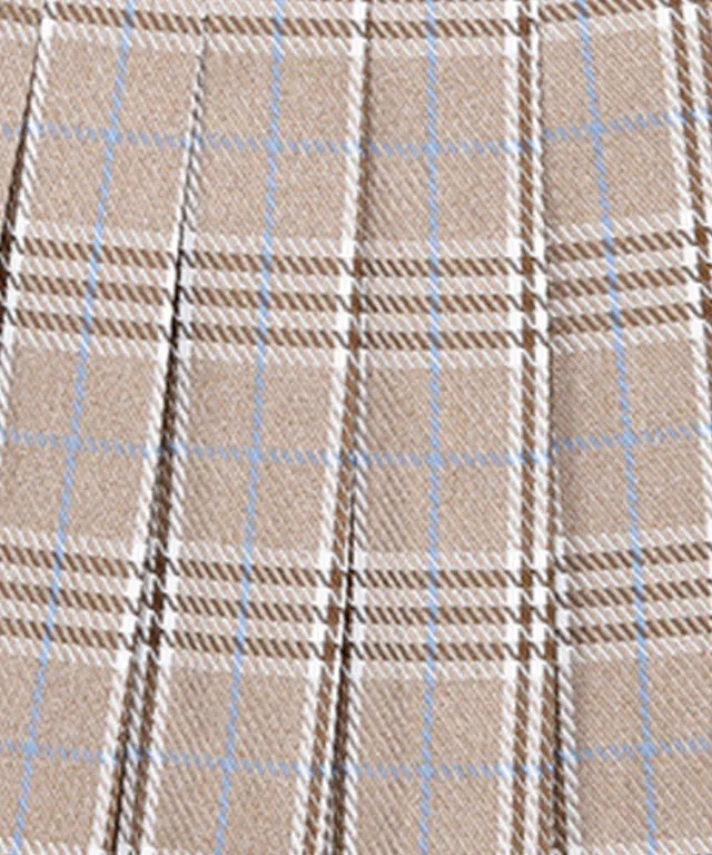 CHUCUCHU Check Pleated Skirt - Beige