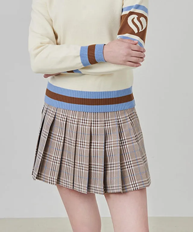 CHUCUCHU Check Pleated Skirt - Beige