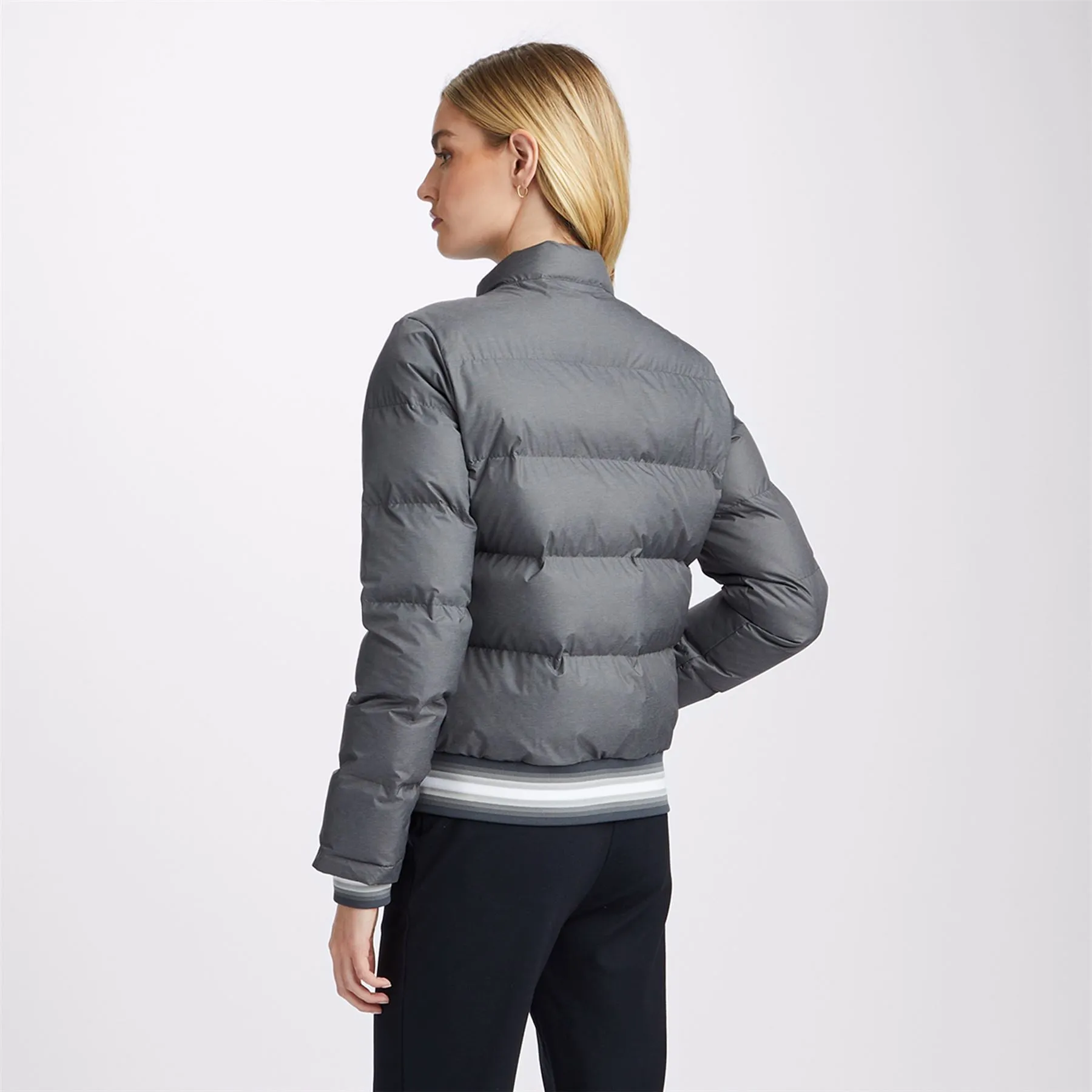 Coated Nylon Melange Puffer Jacket Charcoal Heather Grey