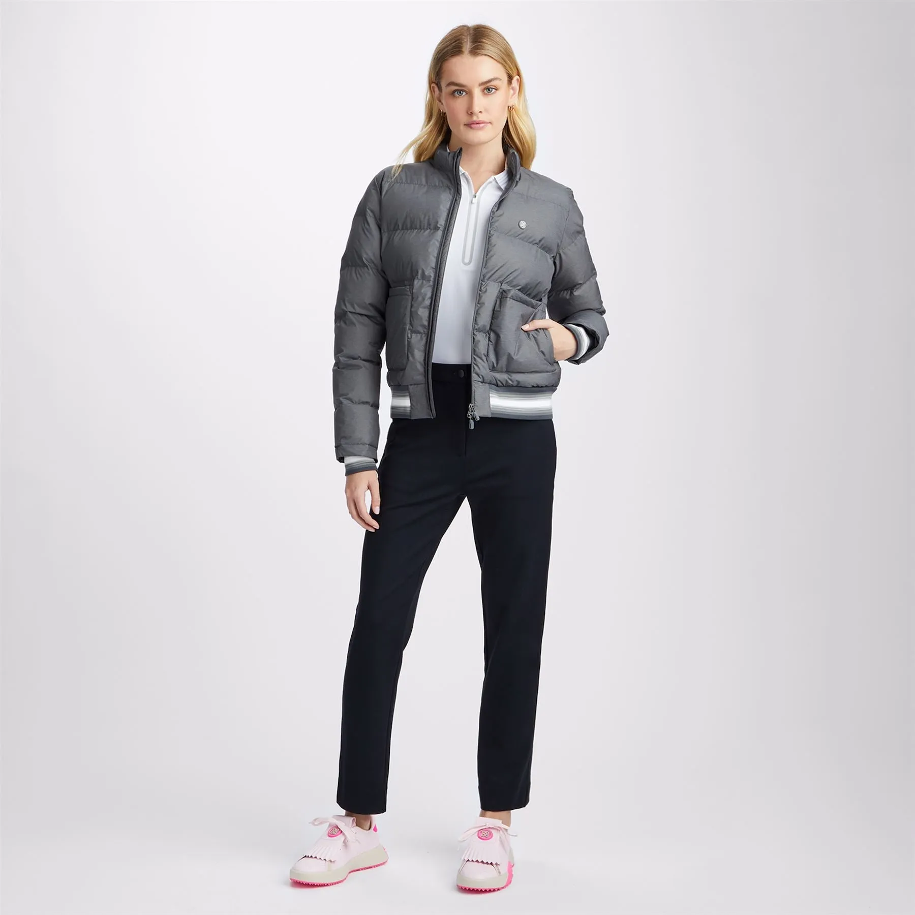 Coated Nylon Melange Puffer Jacket Charcoal Heather Grey