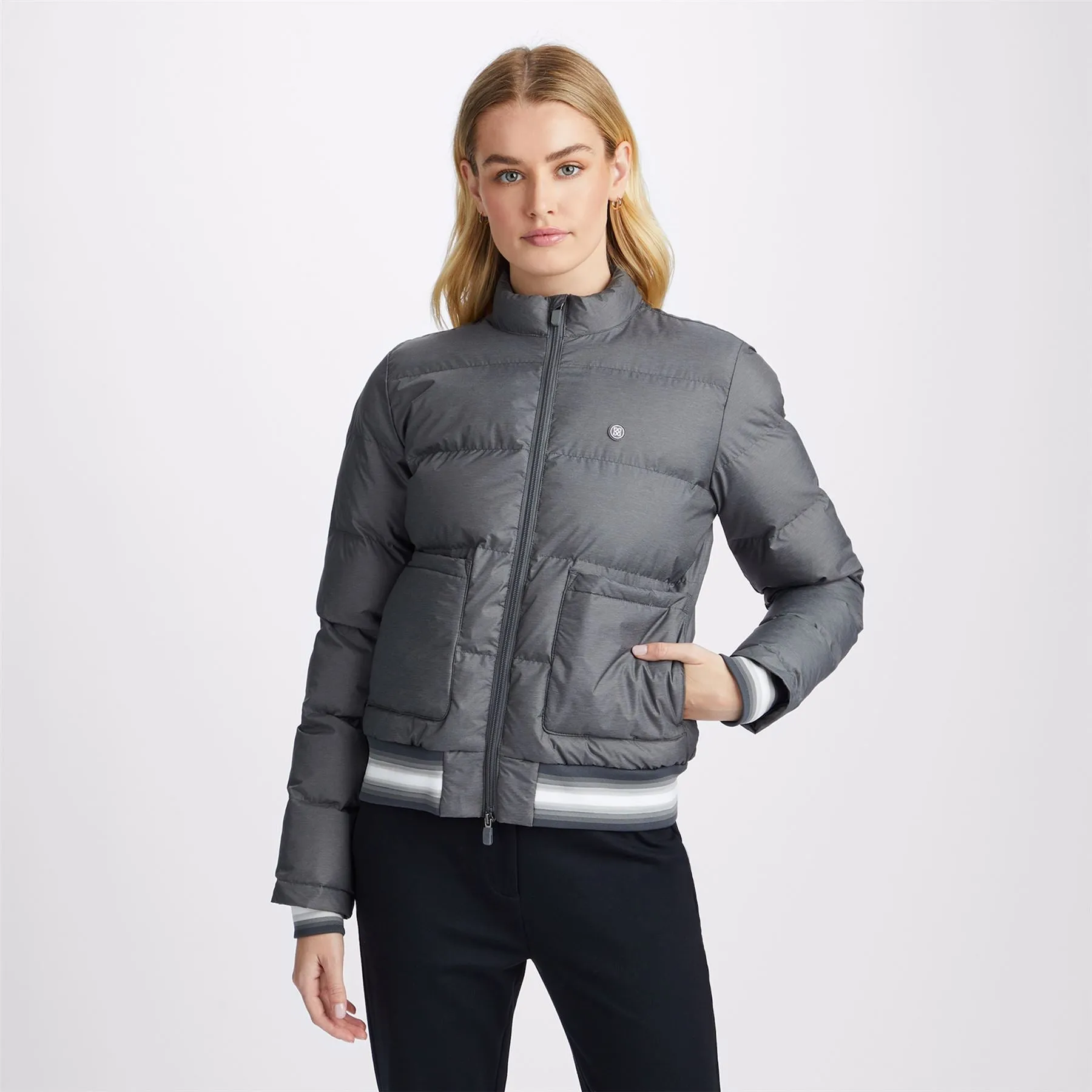 Coated Nylon Melange Puffer Jacket Charcoal Heather Grey