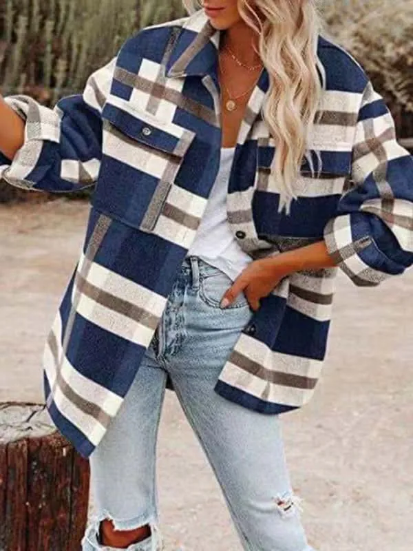 Cozy checked oversized jacket - autumn classic in lightweight fabric for women
