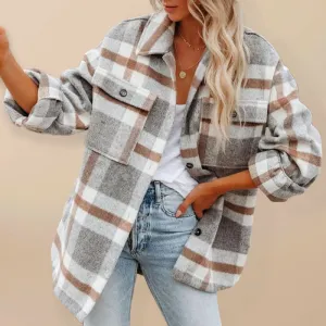 Cozy checked oversized jacket - autumn classic in lightweight fabric for women