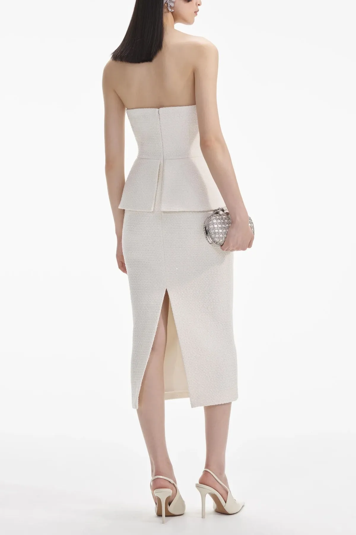 Cream Tinsel Boucle Bandeau Midi Dress
