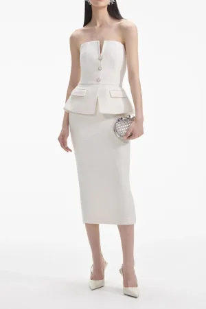 Cream Tinsel Boucle Bandeau Midi Dress