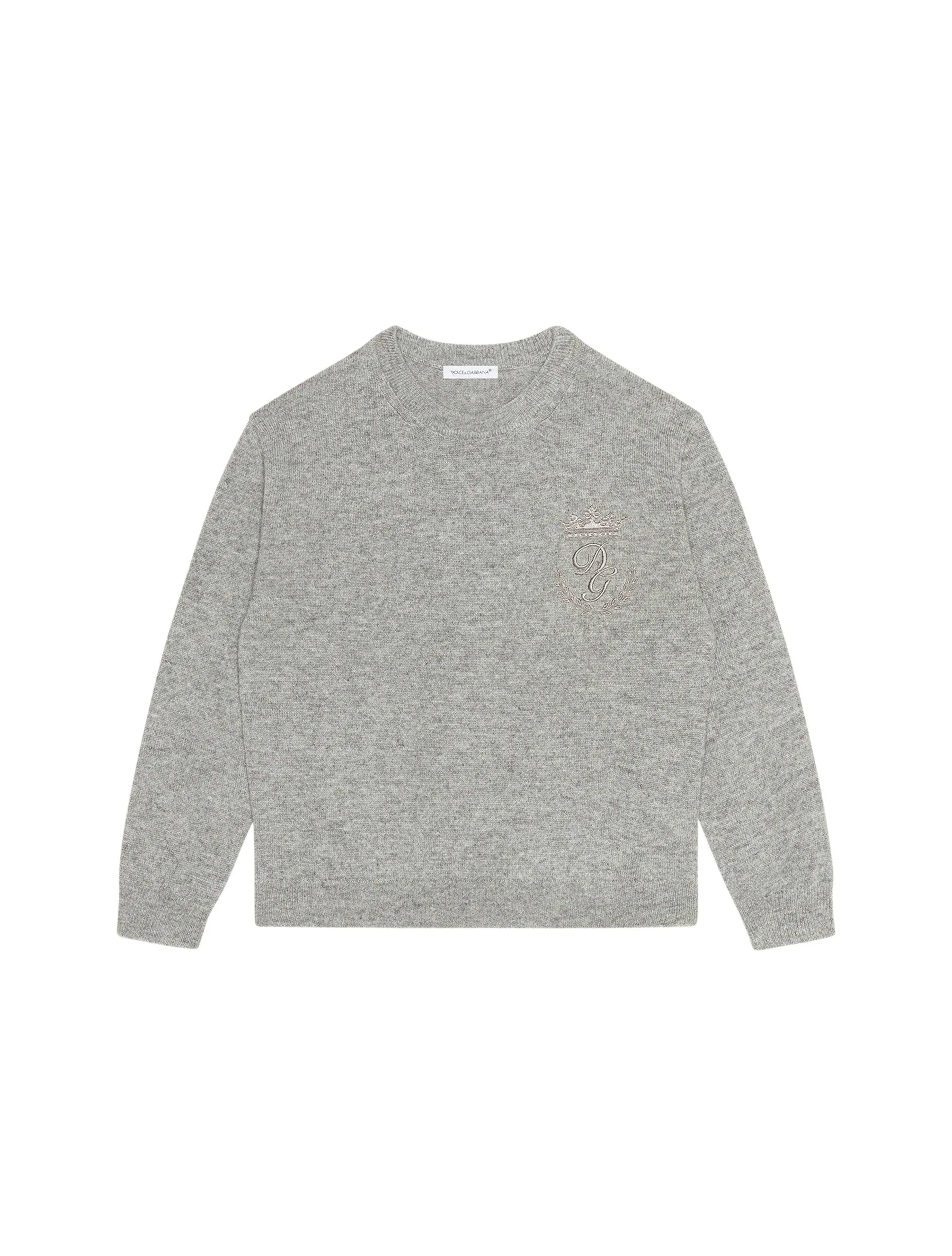 Crew neck cashmere sweater with heritage embroidery