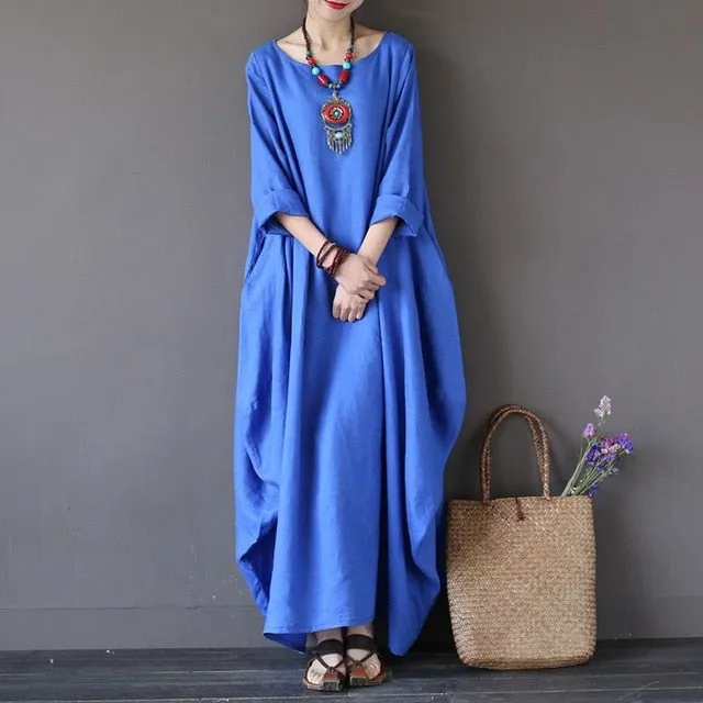 Crewneck Batwing Long Dress