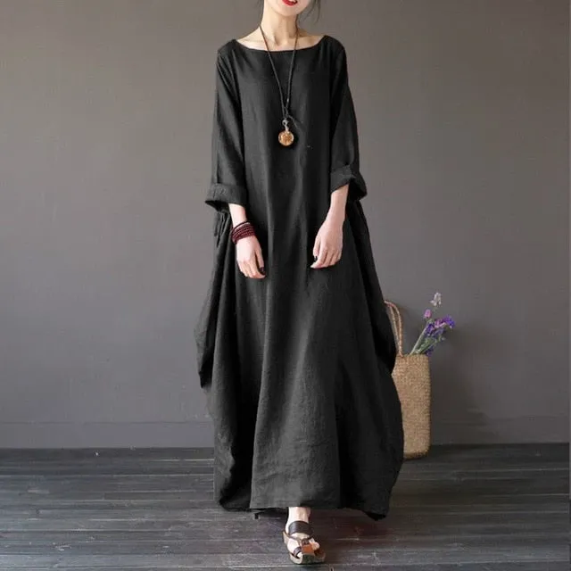 Crewneck Batwing Long Dress