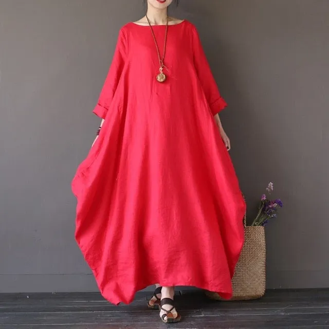 Crewneck Batwing Long Dress