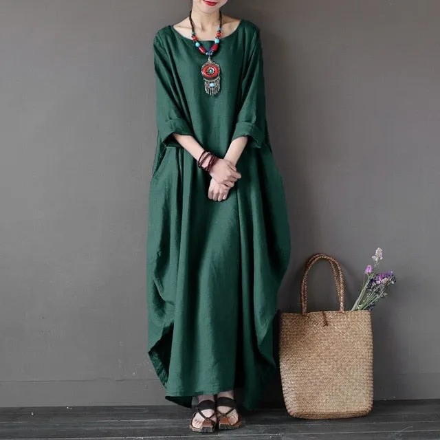 Crewneck Batwing Long Dress