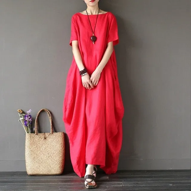 Crewneck Batwing Long Dress