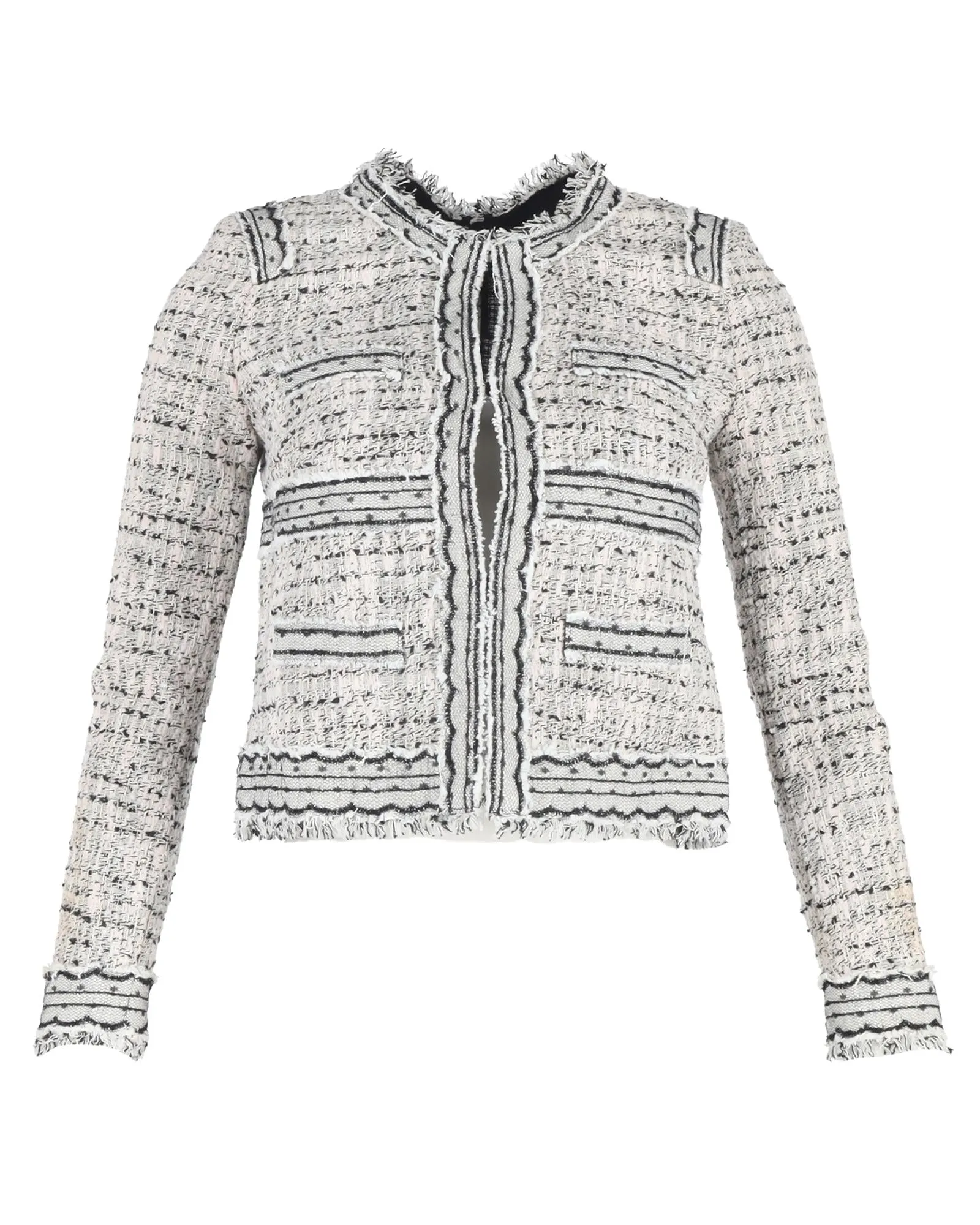 Cropped Tweed Jacket Fringe Detail