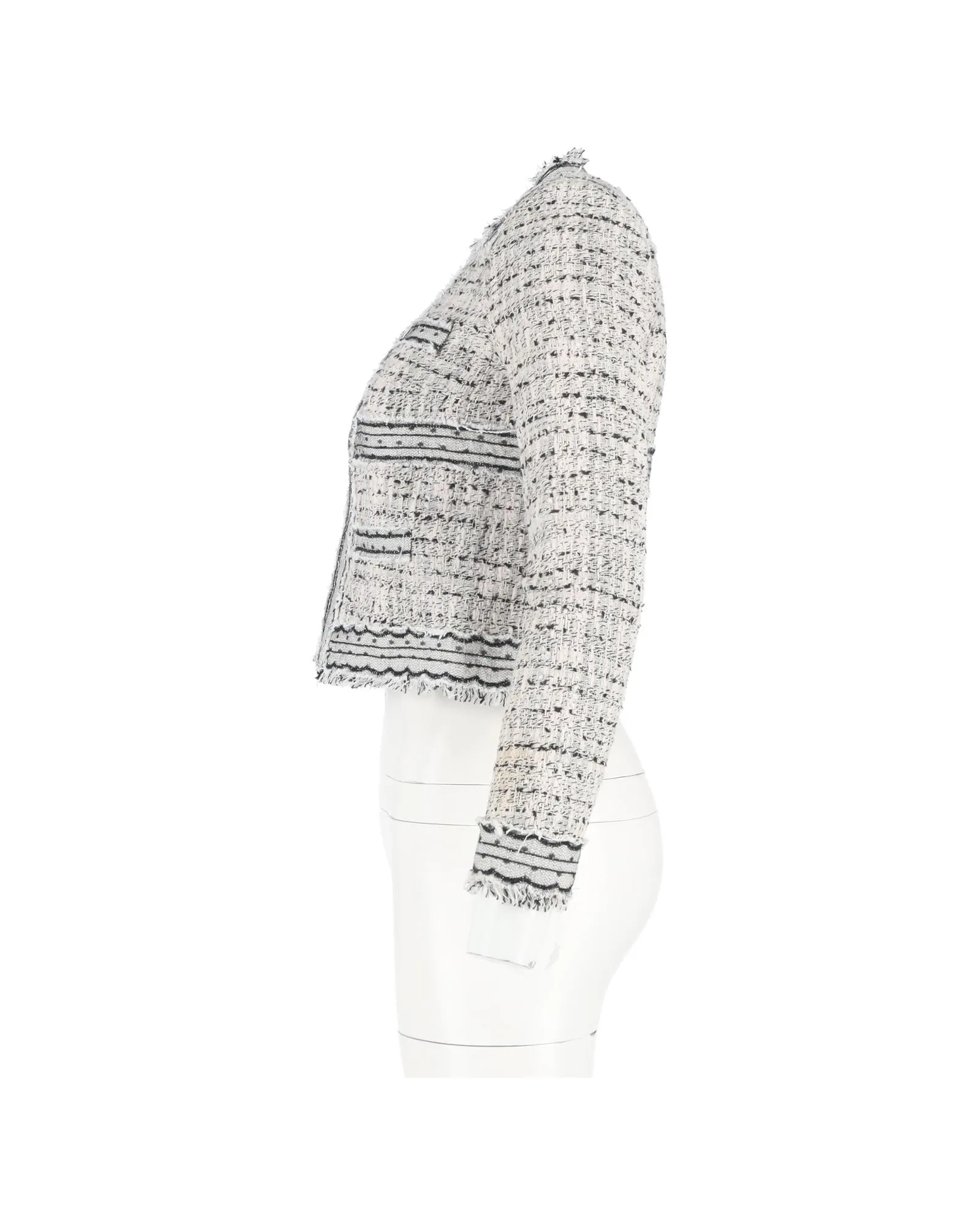 Cropped Tweed Jacket Fringe Detail