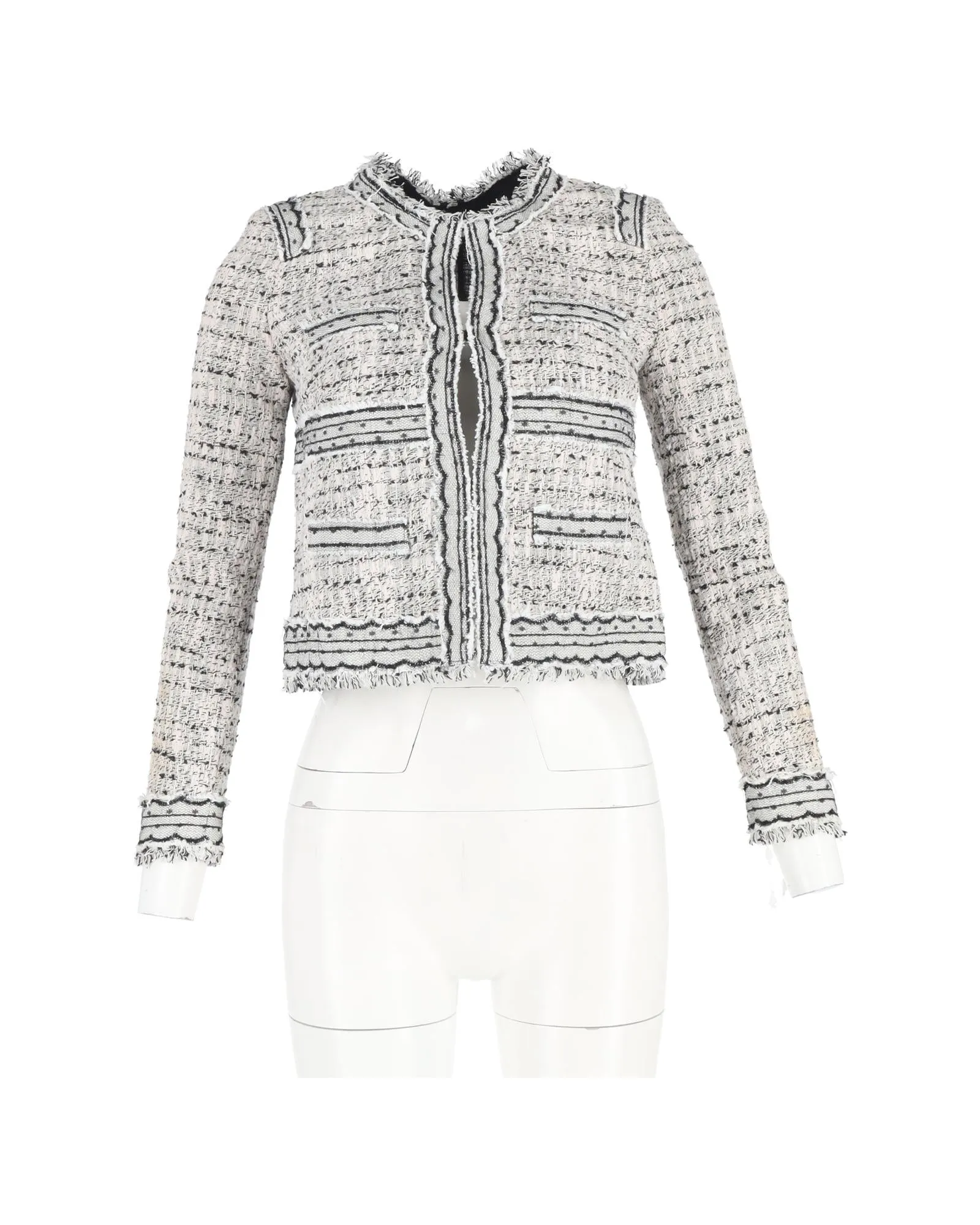 Cropped Tweed Jacket Fringe Detail