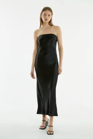 CRUSH BIAS STRAPLESS DRESS | BLACK