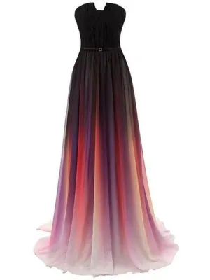 Custom Made Ombre Chiffon Backless Long Prom Dress, Ombre Bridesmaid Dresses, Formal Dresses