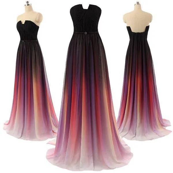 Custom Made Ombre Chiffon Backless Long Prom Dress, Ombre Bridesmaid Dresses, Formal Dresses