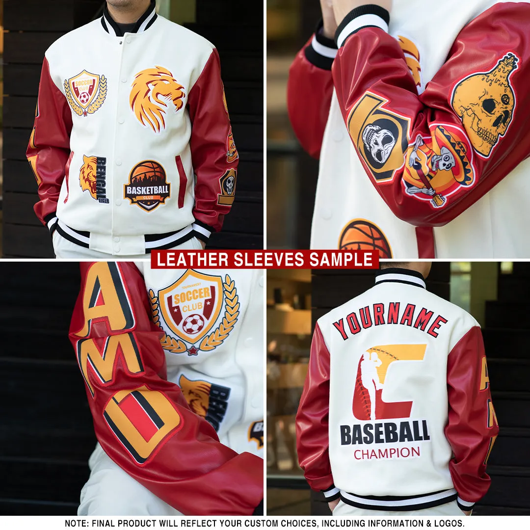 Custom Pea Green White-Red Christmas 3D Bomber Full-Snap Varsity Letterman Jacket
