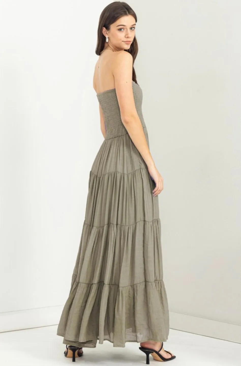 D131 RUCHED STRAPLESS DRESS
