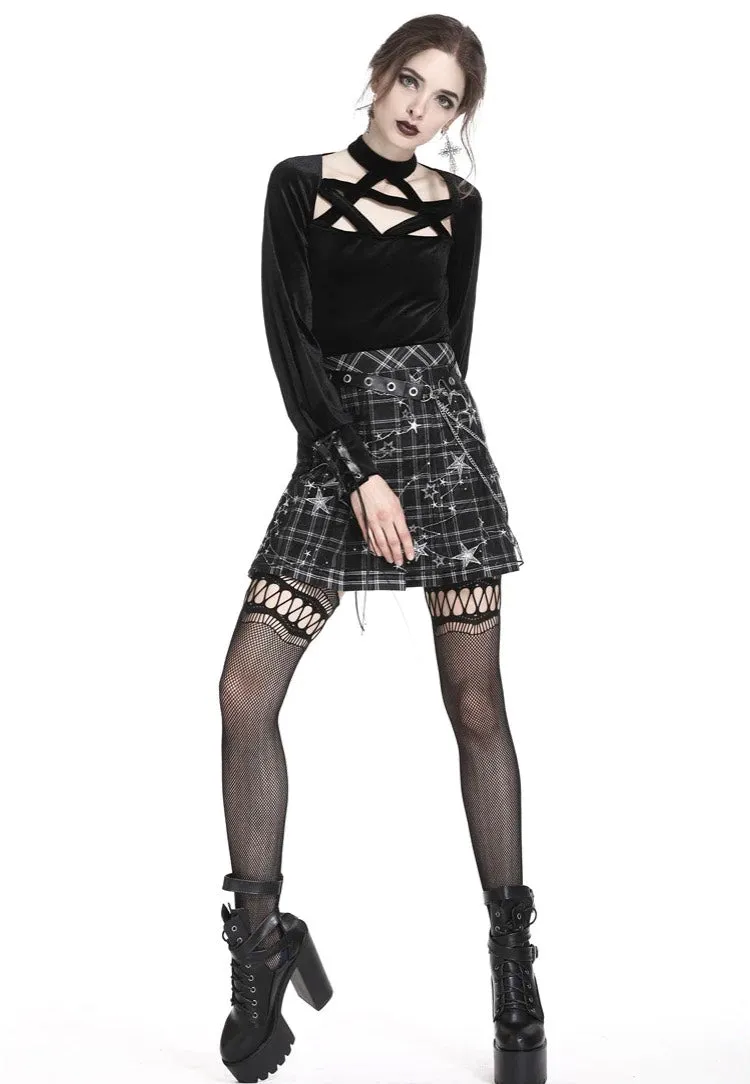 Dark In Love - Pleated Grid Star Mesh Chain - Skirt