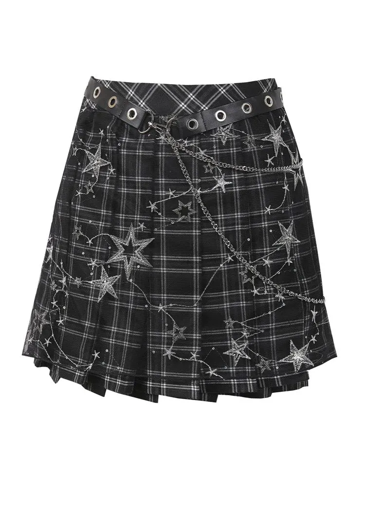 Dark In Love - Pleated Grid Star Mesh Chain - Skirt