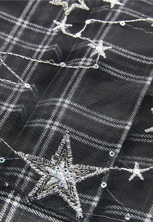 Dark In Love - Pleated Grid Star Mesh Chain - Skirt