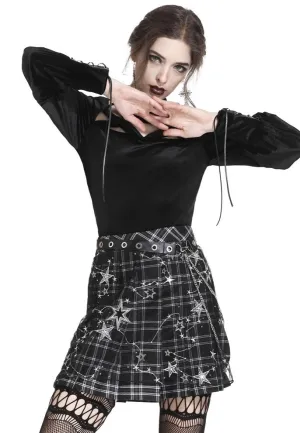 Dark In Love - Pleated Grid Star Mesh Chain - Skirt