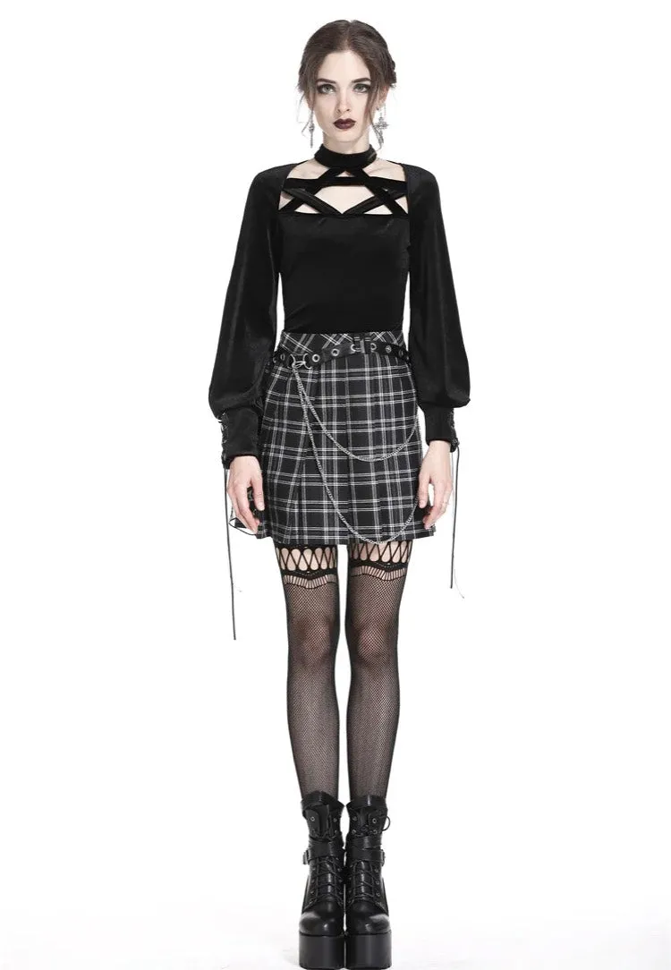 Dark In Love - Pleated Grid Star Mesh Chain - Skirt
