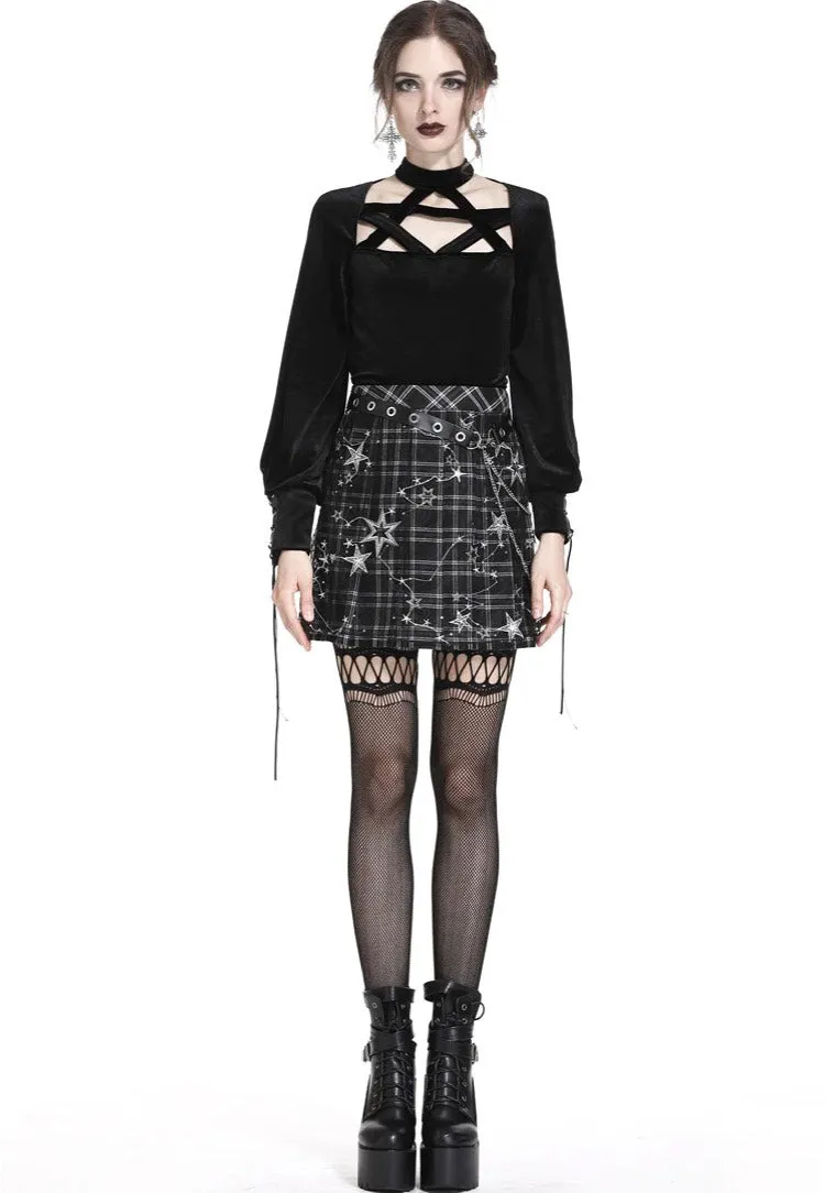 Dark In Love - Pleated Grid Star Mesh Chain - Skirt