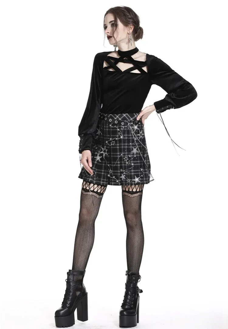 Dark In Love - Pleated Grid Star Mesh Chain - Skirt