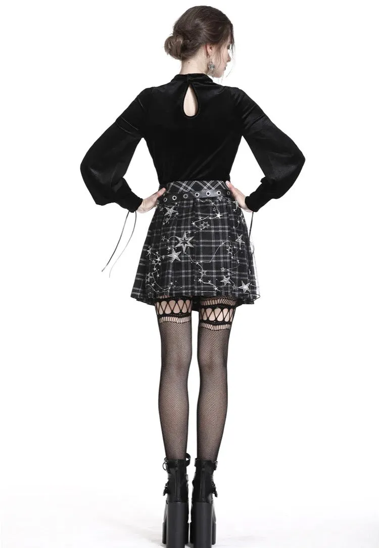 Dark In Love - Pleated Grid Star Mesh Chain - Skirt