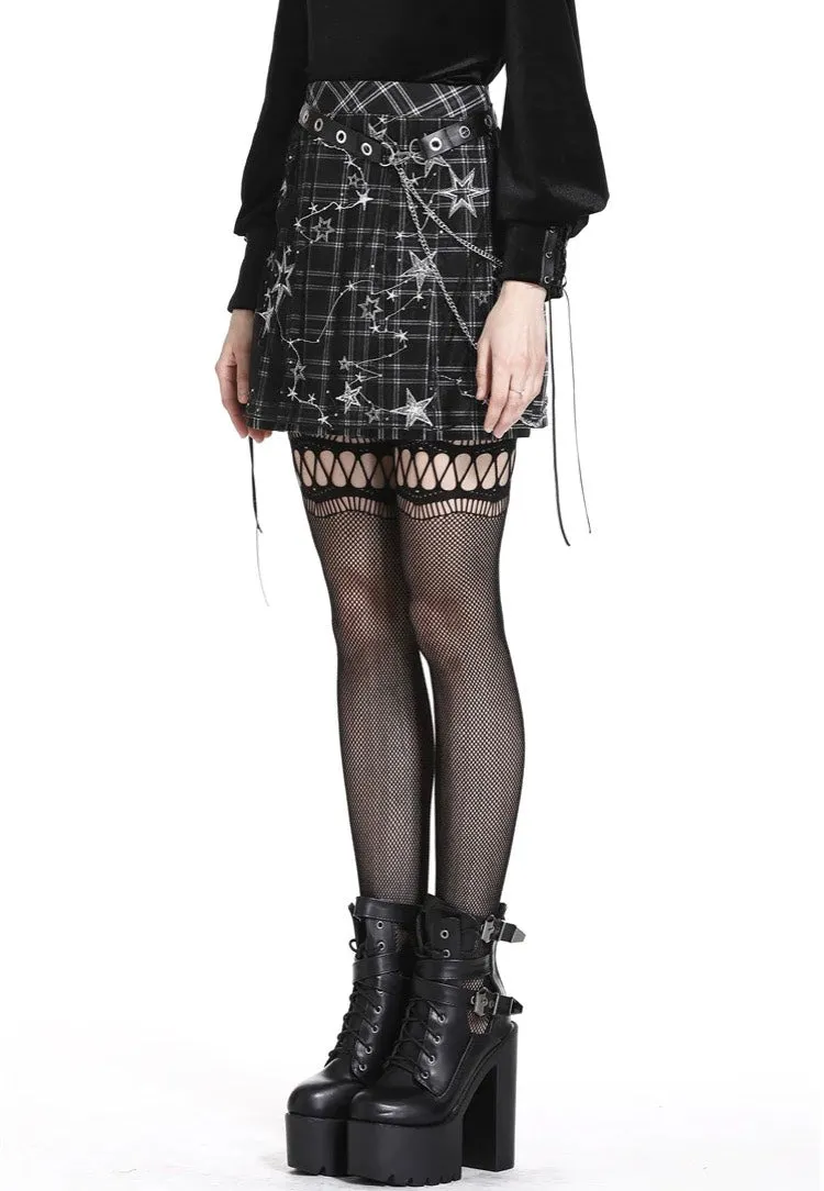 Dark In Love - Pleated Grid Star Mesh Chain - Skirt