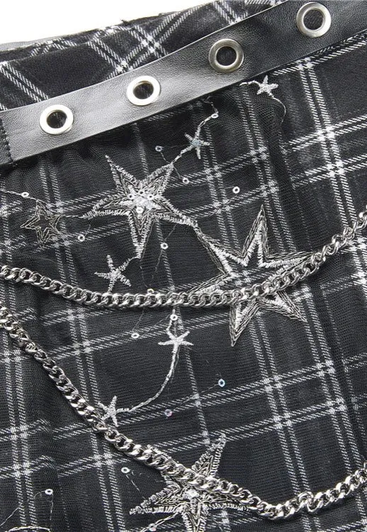 Dark In Love - Pleated Grid Star Mesh Chain - Skirt