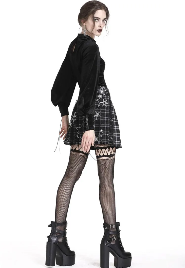 Dark In Love - Pleated Grid Star Mesh Chain - Skirt