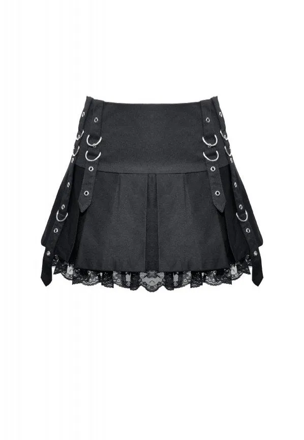 Dark In Love - Punk Metal Pleated Mini - Skirt