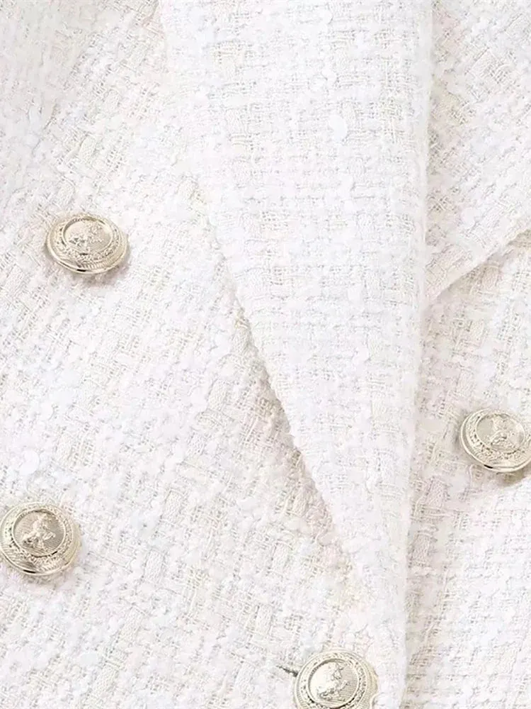 Double Breasted Buttons Tweed Blazer