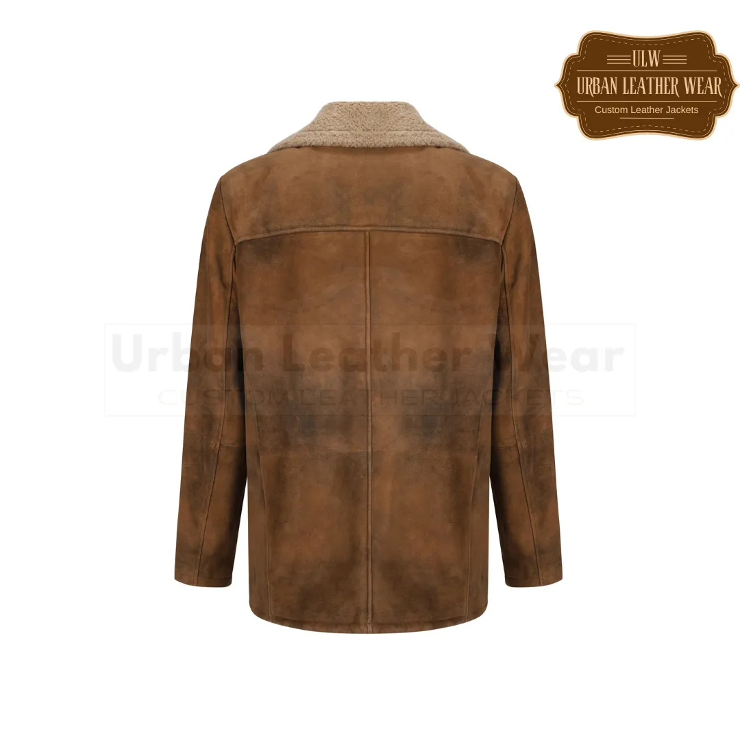 Double Breasted Jacket Shearling Leather Pea Coat