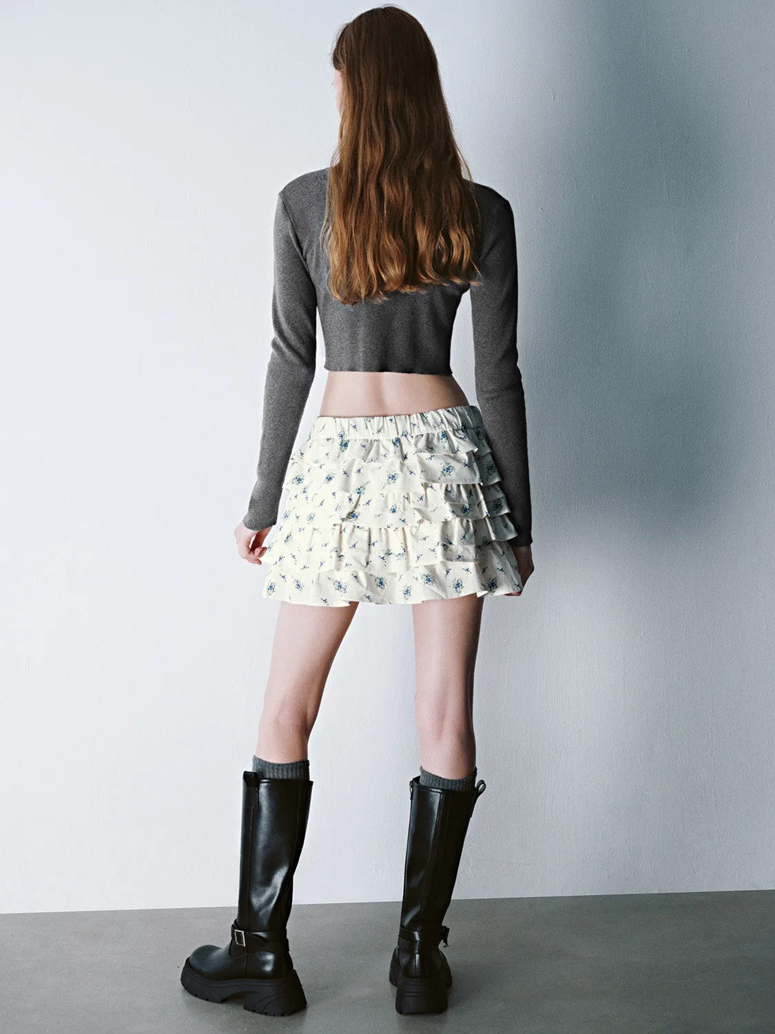Elastic Waist Mini A-Line Skirt