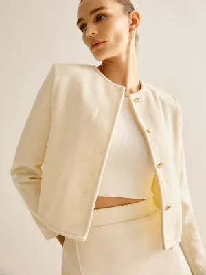 Elegant Crew Neck Tweed Blazer