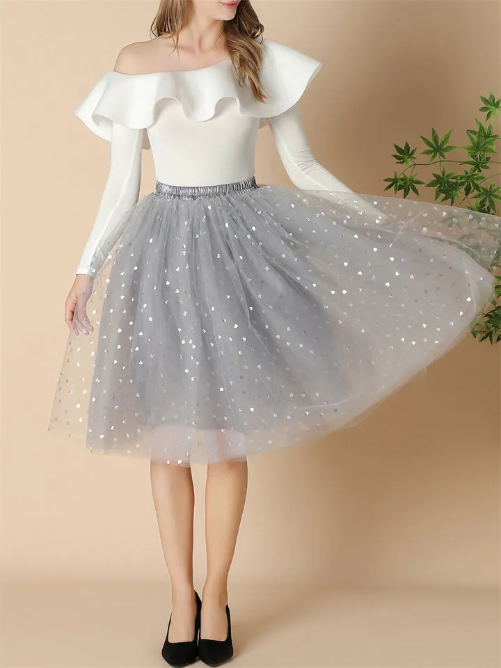 Female Sweet Cute Thin Multilayer Sparkle Dance Skirts